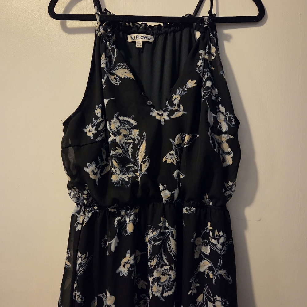 Wallflower Womens Sleeveless Black Floral Chiffon Dress Size XL